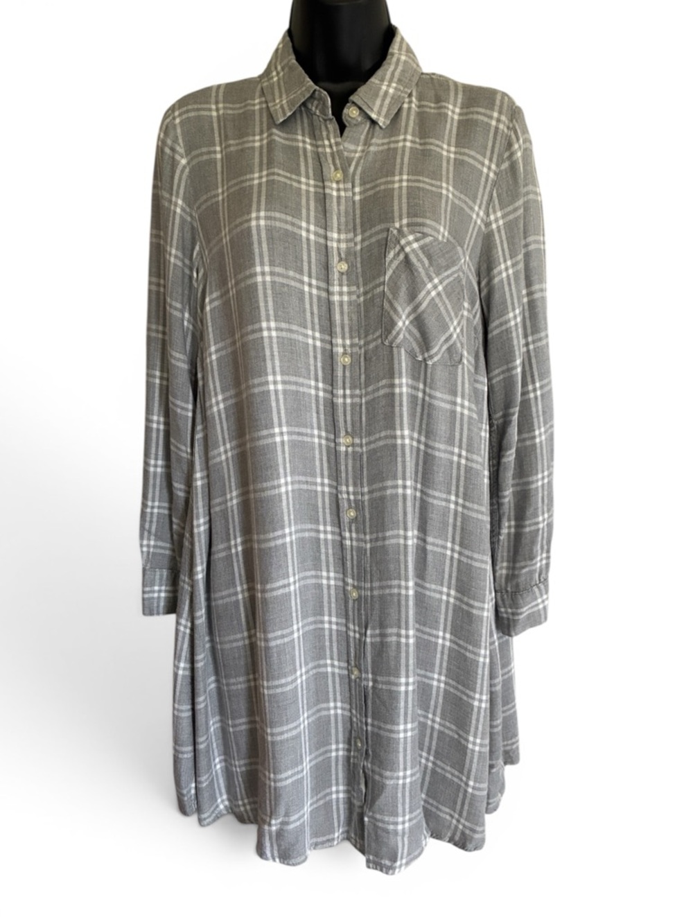 Old Navy 90s Style Gray Preppy Skater Plaid Button-Up Shirt Dress Size M